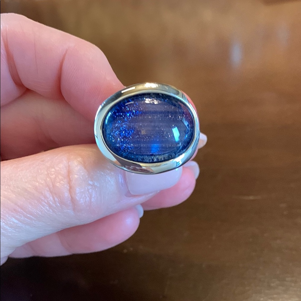 Surgical Steel blue sparkle ring EUC